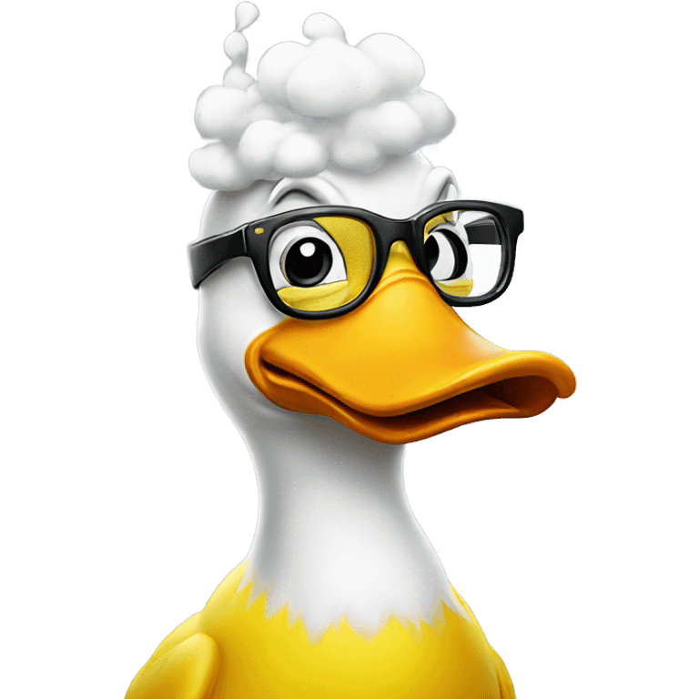 A yellow duck with glasses smokes a cigarette emoji