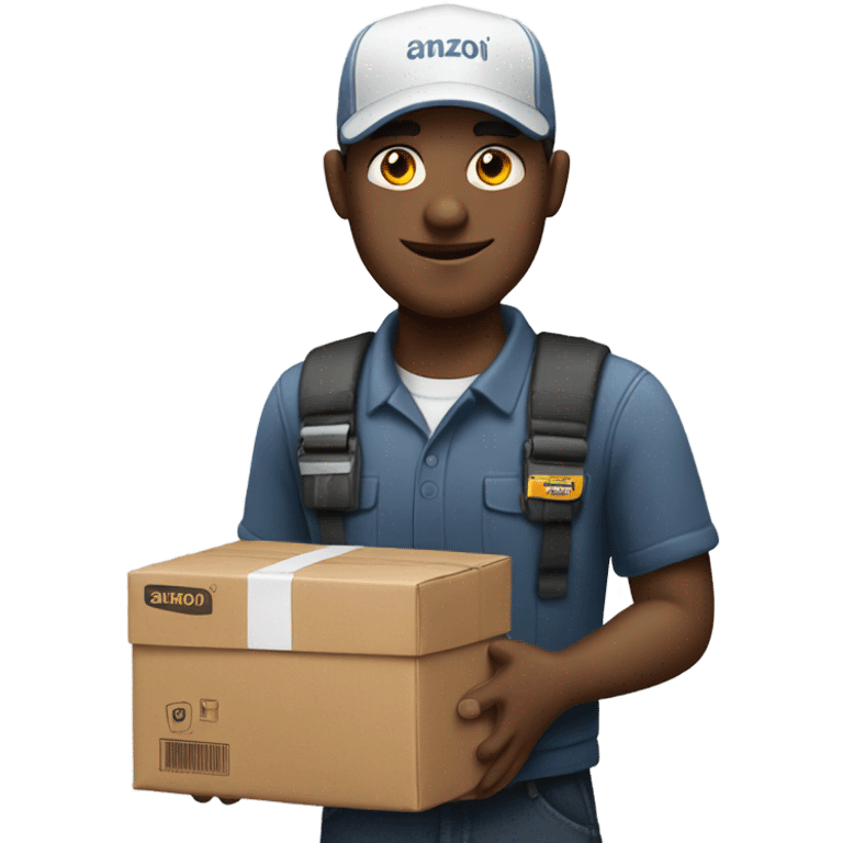 White male delivery driver carrying an Amazon box emoji