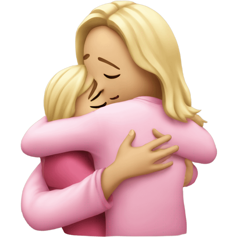 a blonde girl wearing a pink blouse hugging Jesus Christ emoji