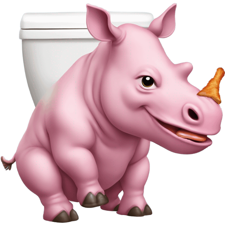 a pink rhino pooping in a toilet and eating a chicken wing  emoji