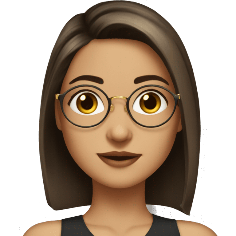 Girl short medium crownish hair, round glasses, brown eyes, nice nose, roun face, round gold earrings  emoji