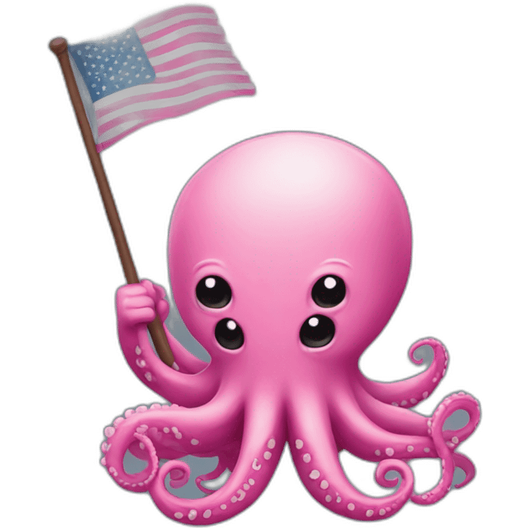 cute pink kraken holding a flag emoji