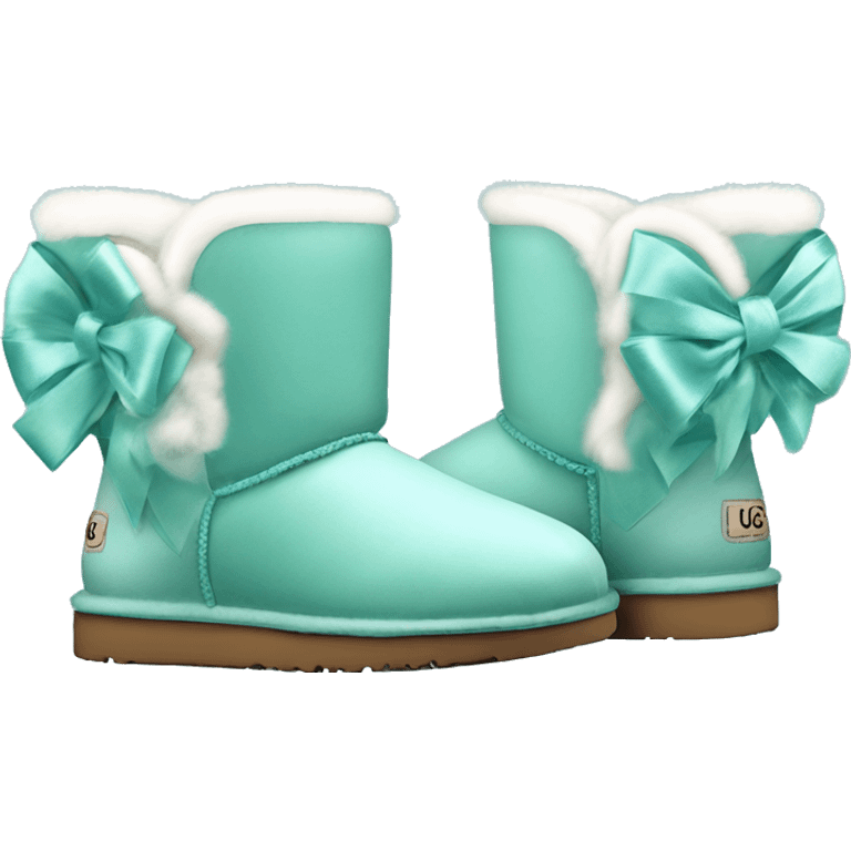 Realistic isolated tiffany blue Ugg fur boots with silk ribbon bow. emoji