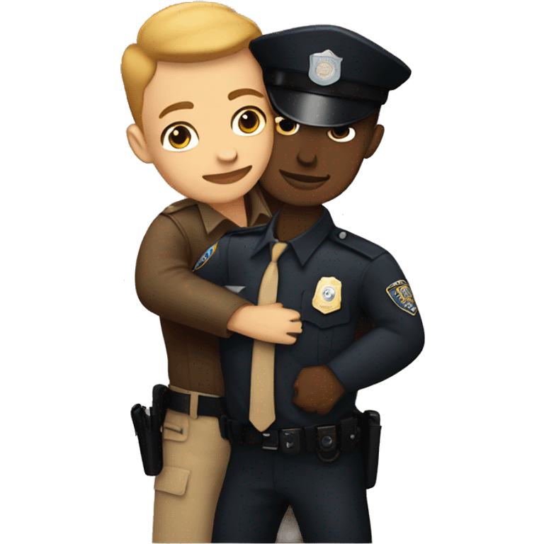 light skin police man hug brown skin man emoji