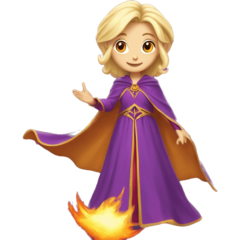 female blonde elf wizard wearing purple robes casts fireball emoji