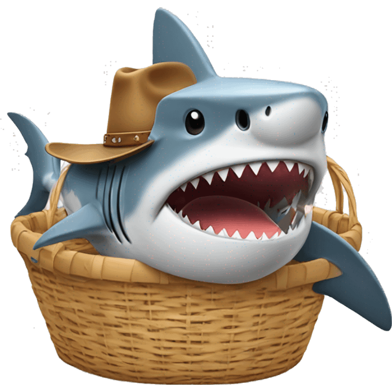 Shark sitting in a basket with a cowboy hat on emoji