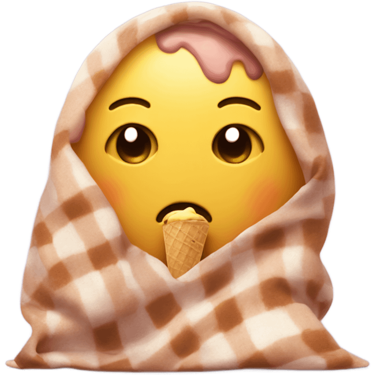 A sad face in a blanket with ice cream emoji