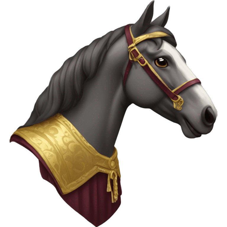 Gilded saddle vintage piebald dark gray horse face gilded maroon  robes emoji