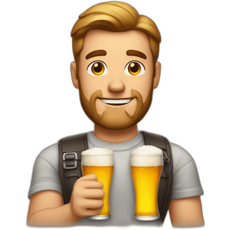 A handsome guy with a beer and a barbecue. emoji