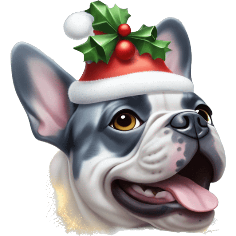 Blue merle french bulldog with Christmas lights emoji