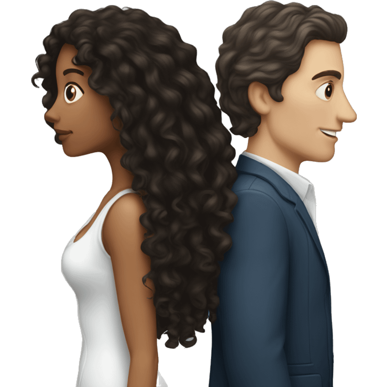 White Man with dark hair kissing white woman with long dark curly hair emoji