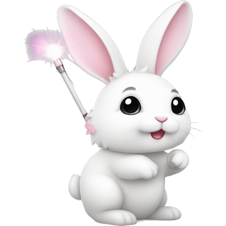 cute white bunny holding light pink pion emoji