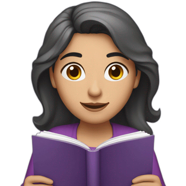 Armenian women with the purple clothes reading book and looking at camera and smiling  emoji