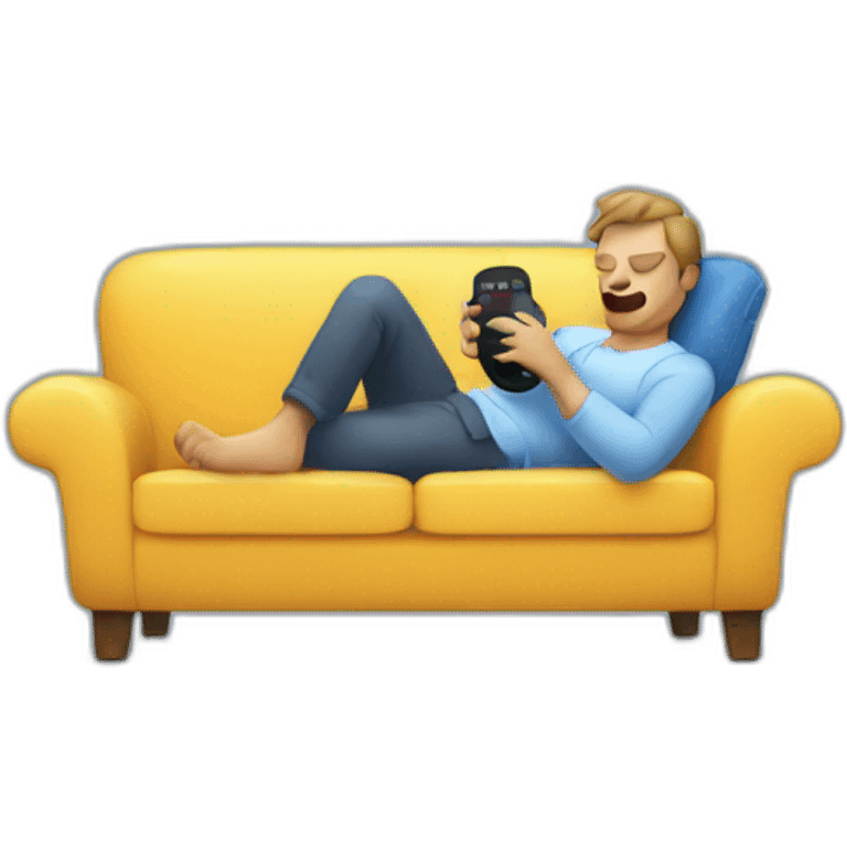 man falling asleep on a sofa with the remote control in his hand emoji