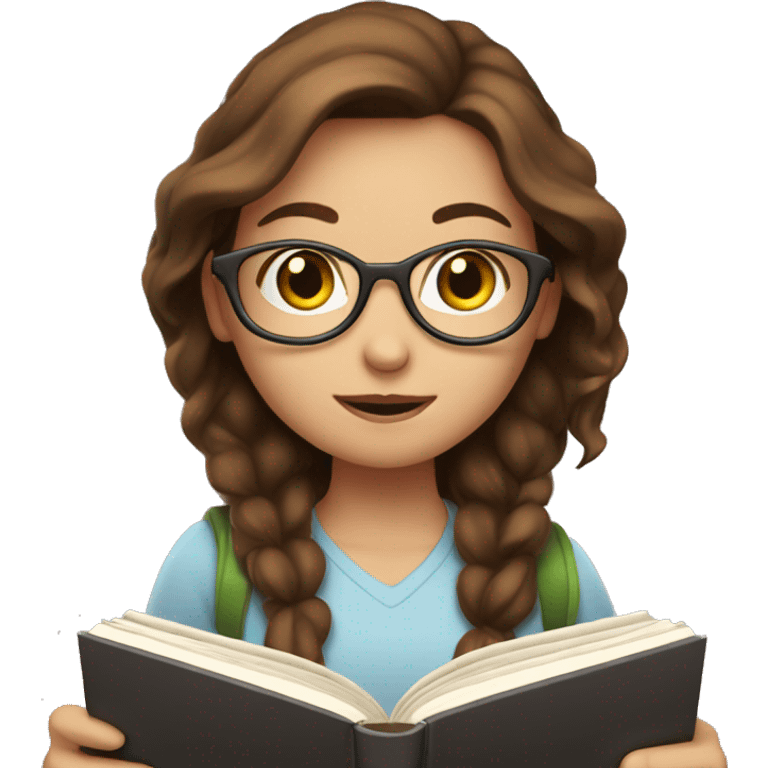 girl with brown hair and gases reading a book  emoji