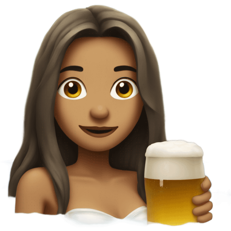 Girl with long hair in hot tub with beer emoji