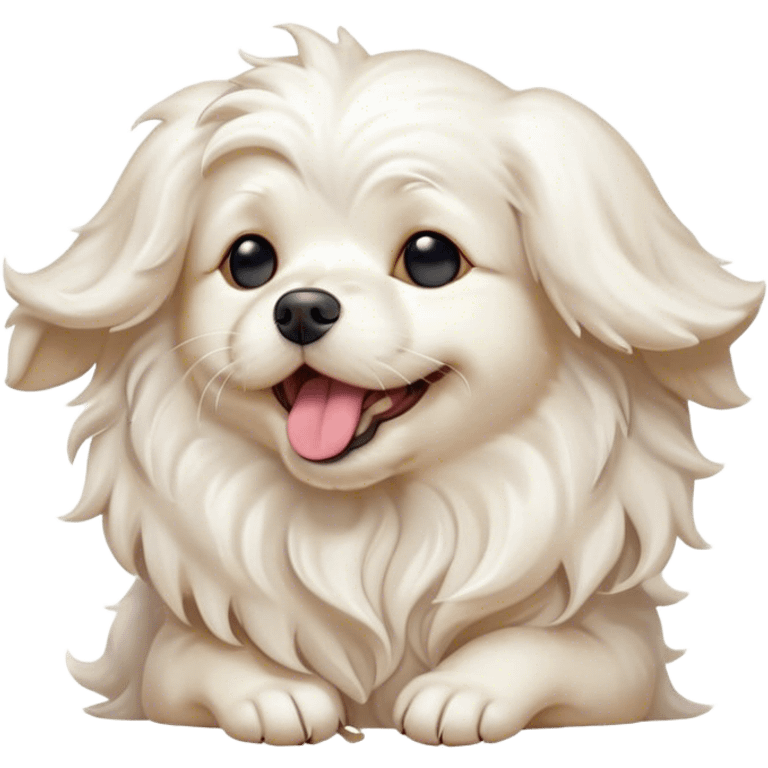 Cinematic Cute Yawning Wavy-Haired Maltese dog Portrait Emoji, Head tilted slightly with a dramatic, wide-open yawn, showcasing a lustrous, wavy-haired white coat with gentle highlights, floppy ears slightly drooping, round dark eyes barely open in drowsy contentment, Simplified yet irresistibly adorable features, highly detailed, glowing with a soft, cozy glow, high shine, relaxed yet expressive, stylized with a touch of whimsy, bright and endearing, soft glowing outline, capturing the essence of a sleepy yet affectionate companion, so drowsy it feels like it could stretch right out of the screen and curl up for a nap! emoji