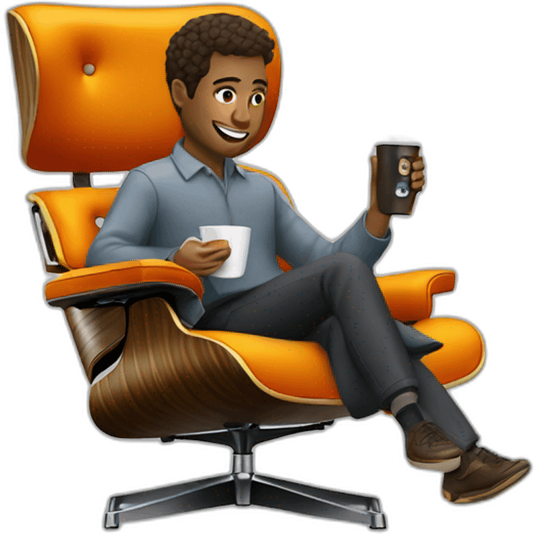 A person drinking coffee while sitting on an eames lounge chair  emoji