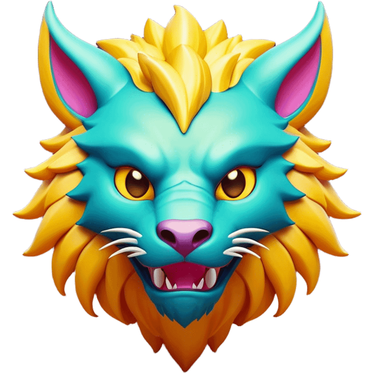 Clash of Clans aesthetic: Cinematic fierce Beast Emoji, rendered in a 3D vector-style similar to standard emojis with minimal shading and bold, simplified shapes. A compact, isometric mythical creature with wild, majestic features and fierce yet endearing eyes, softly glowing with a primal enchanted charm. Simplified yet unmistakably iconic, highly detailed and consistent, glowing with a soft radiant shine and high polish. Stylized with a touch of mythical wildness and a soft glowing outline, capturing the essence of a legendary beast with a friendly, playful allure! emoji