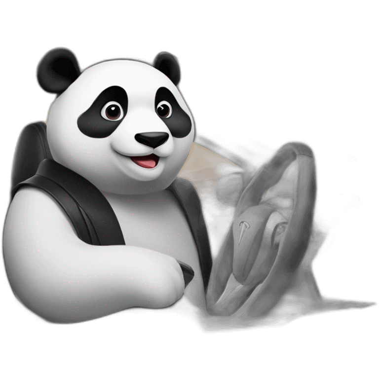 panda driving a tesla model y emoji