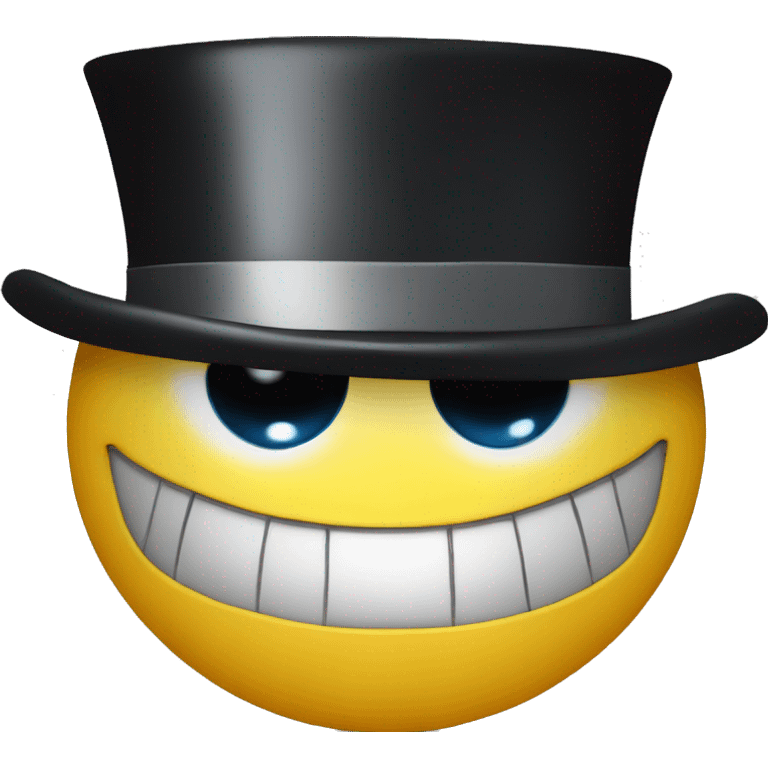 A smiley face with a top hat with long eyes emoji