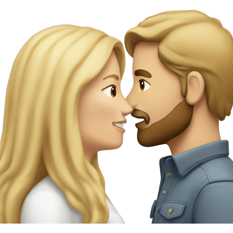 White skin Man with brown hair and beard kissing white woman blonde long hair  emoji