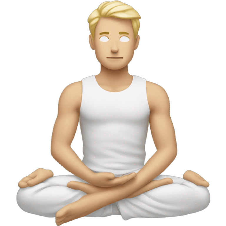 A man with blonde hair practicing yoga in the lotus pose, radiating serenity and focus emoji