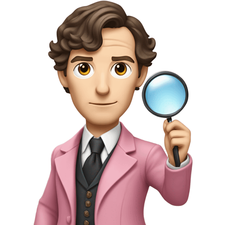 Benedict Cumberbatch-like Sherlock Holmes all in the pink suit holding magnifying glass, upper body emoji