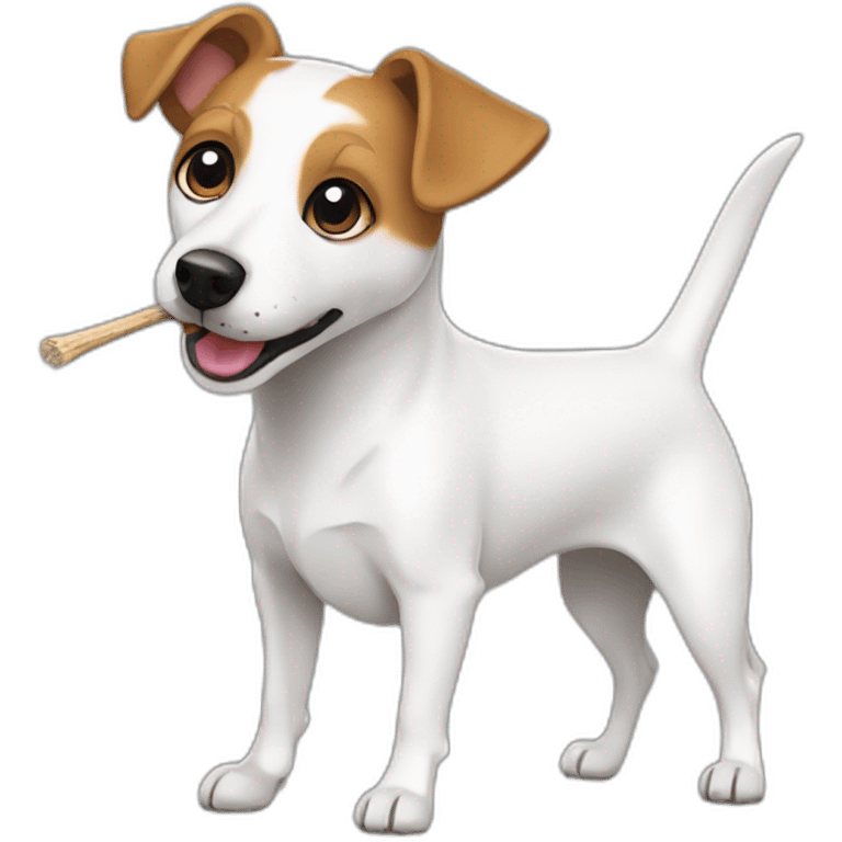 White jack Russell terrier chewing stick emoji