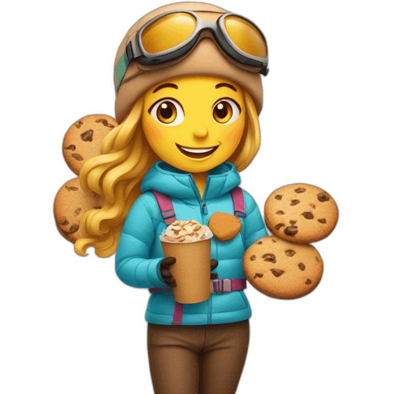 Happy skiing girl with cookies emoji