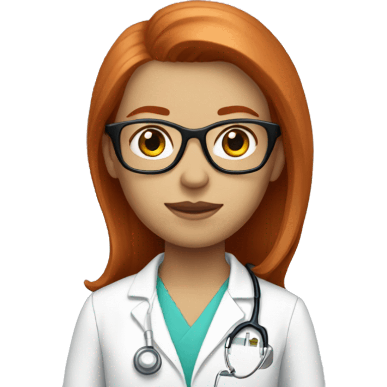 Redhead straight hair doctor with a translucid glasses emoji