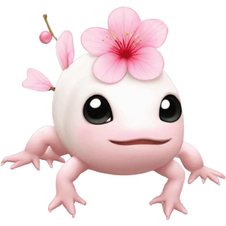 An axolotl wearing a cherry blossom flower emoji