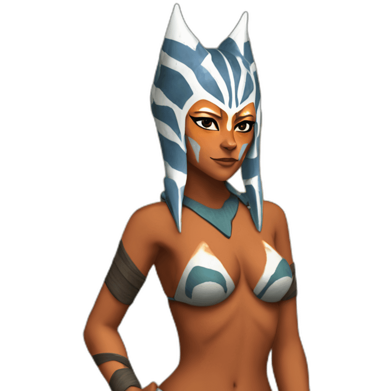 Sexy Ahsoka Tano (portrait, front facing) bikini (small horns) (clone wars season 7) in the style of van gogh emoji