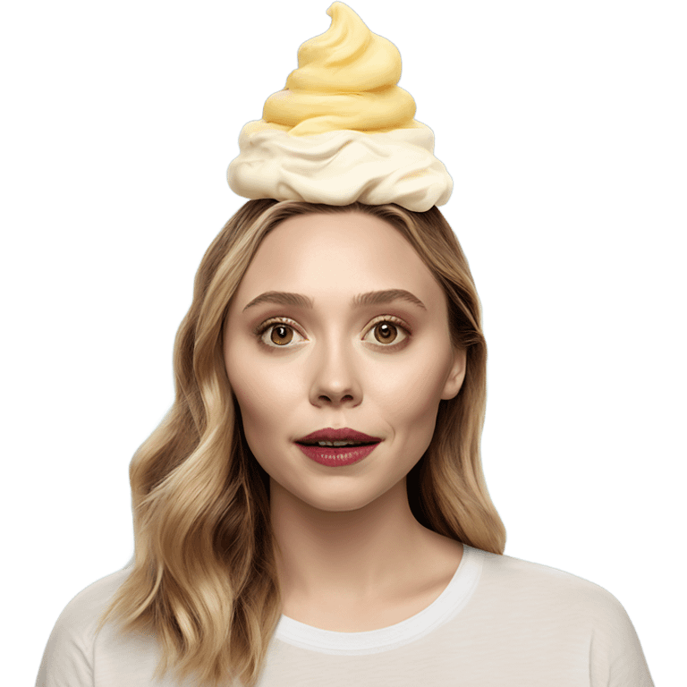 Elizabeth Olsen with an ice cream on her head  emoji