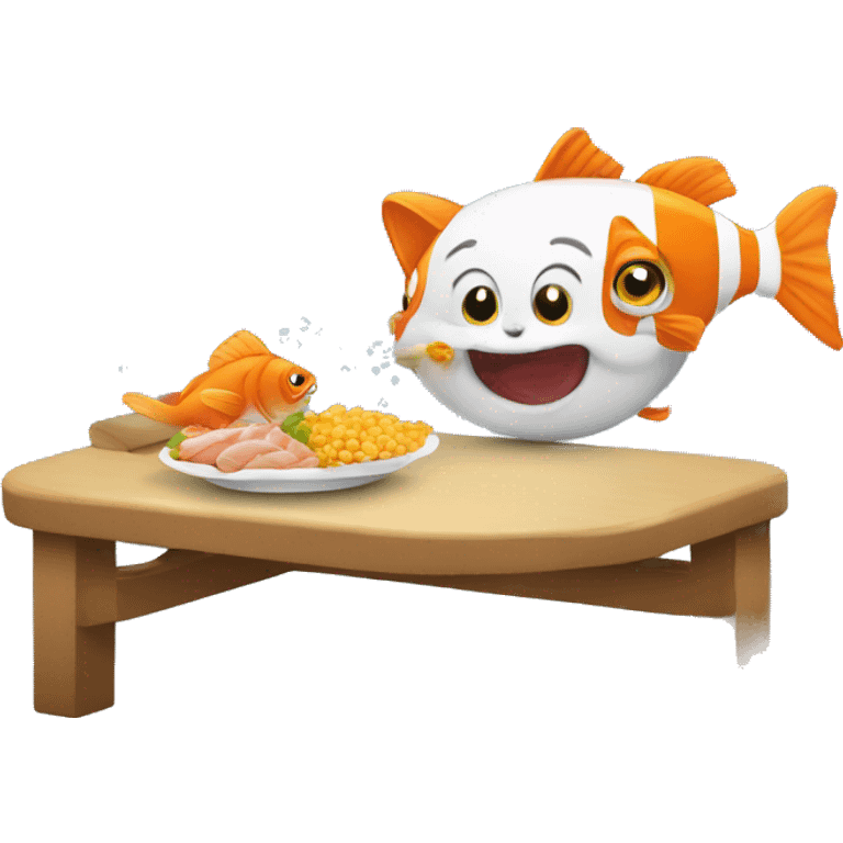 Un chat en train de manger un poisson clown emoji