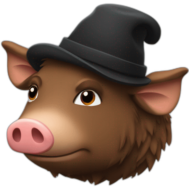 Sad brown stubble boar in a black winter hat emoji