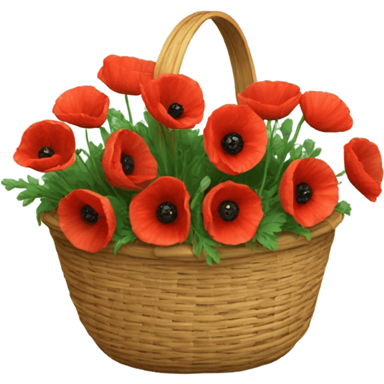 Rattan basket of red poppies emoji