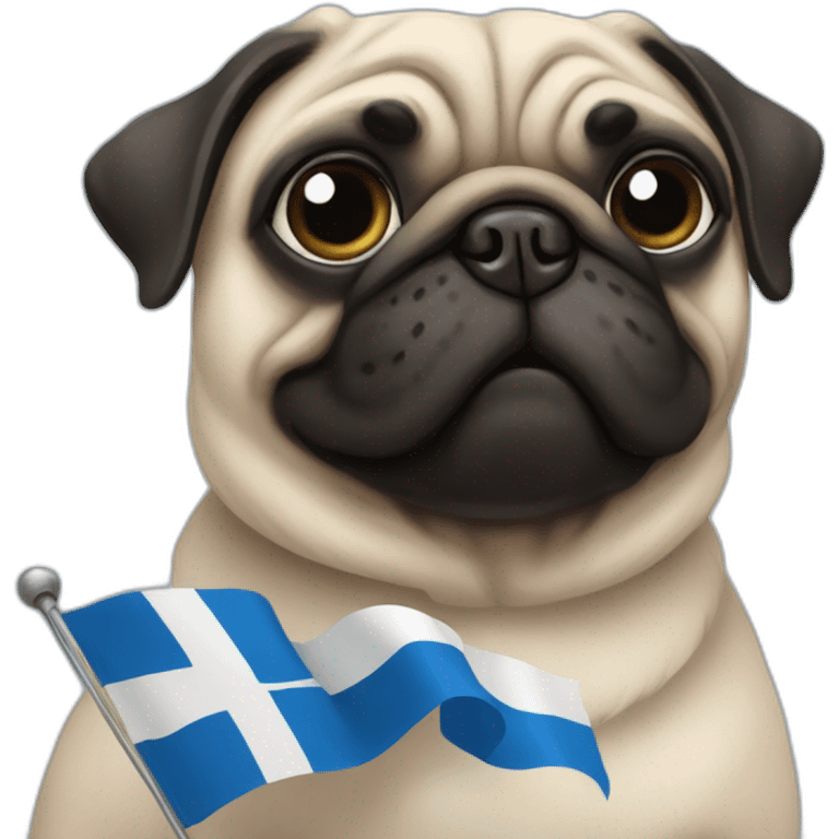 pug holding a big finland flag emoji