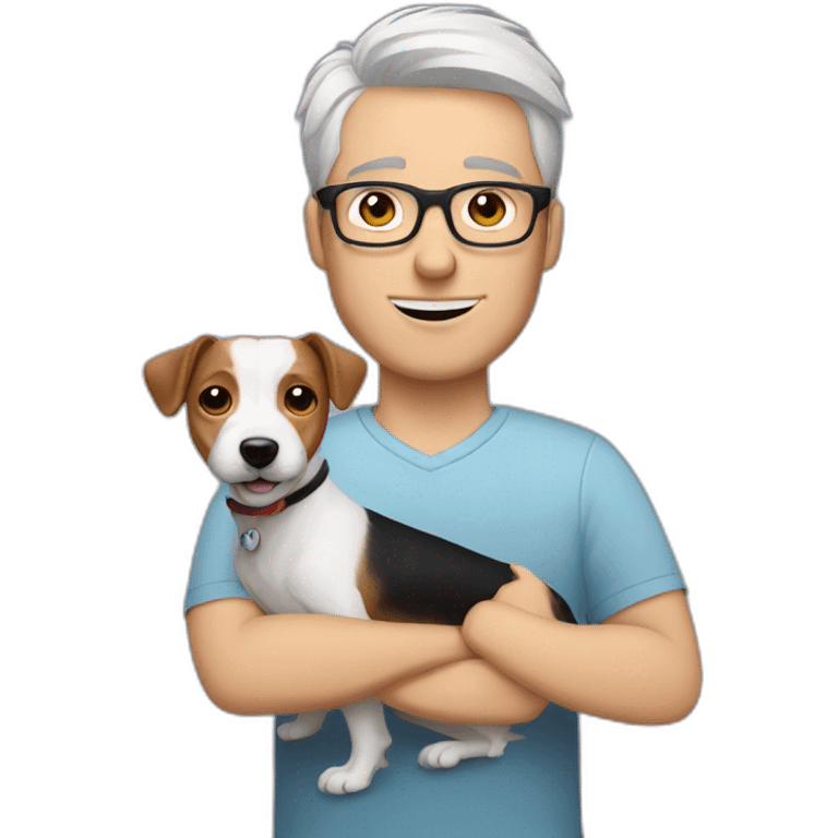 White Man with modern hair with glasses with jack russell terrier dog emoji