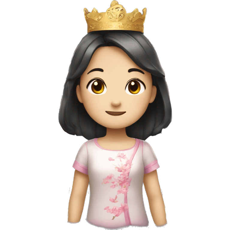 a chinese girl who is the elite of her Kindergarten, put a cute crown to represent emoji