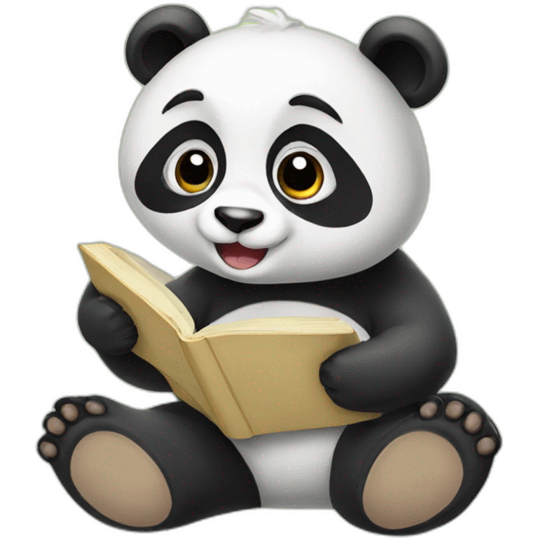 cute panda reading a book and eating banboo emoji