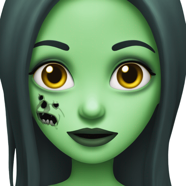 JUST ONE BRUNETTE zombie girl in horror green skin and long black hair emoji