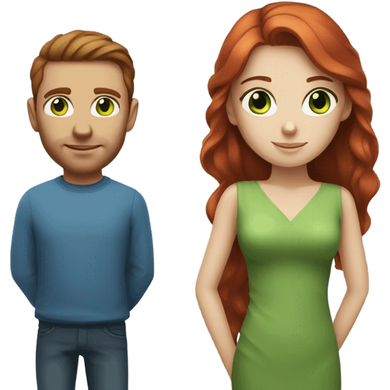 Red hair girl with green eyes and brunette man with big blue eyes emoji