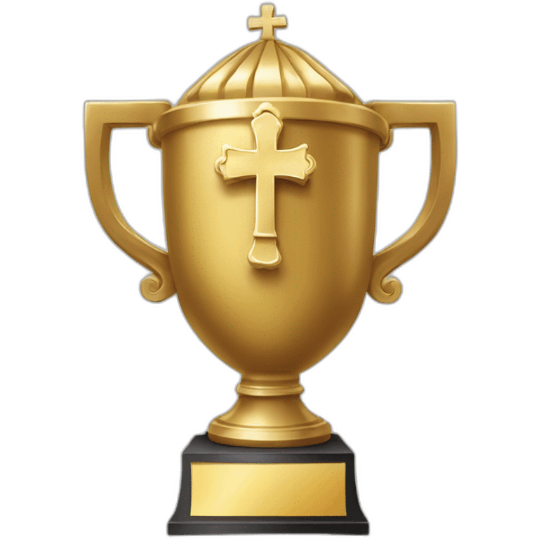 royal big empty Christian trophy for the winner with a cross on royal background emoji