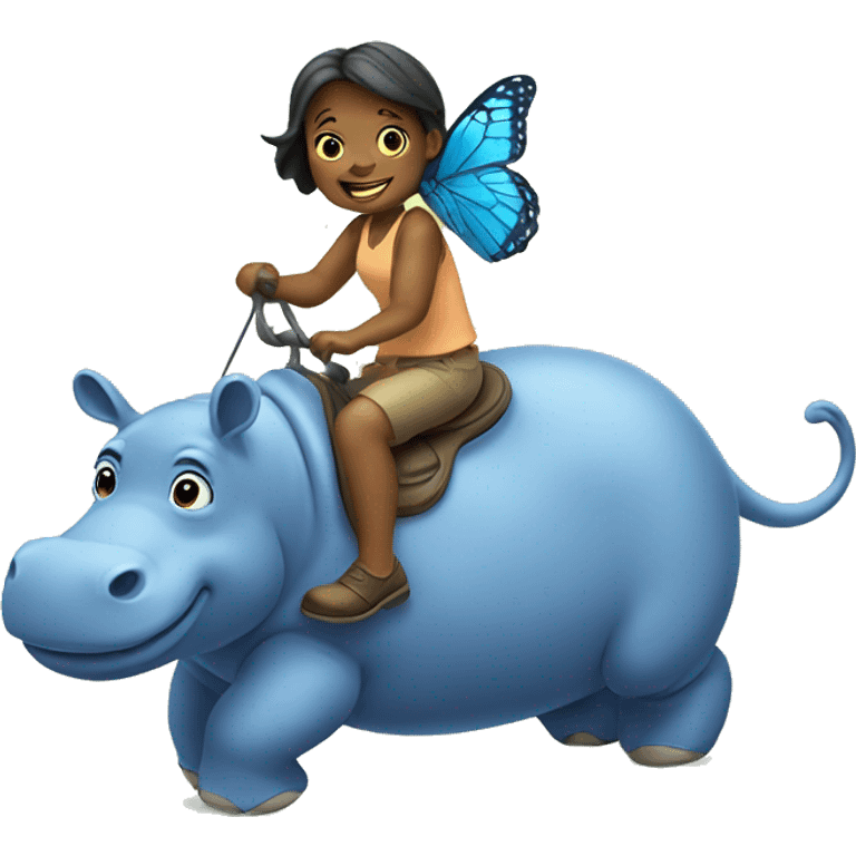 A butterfly riding a hippo emoji