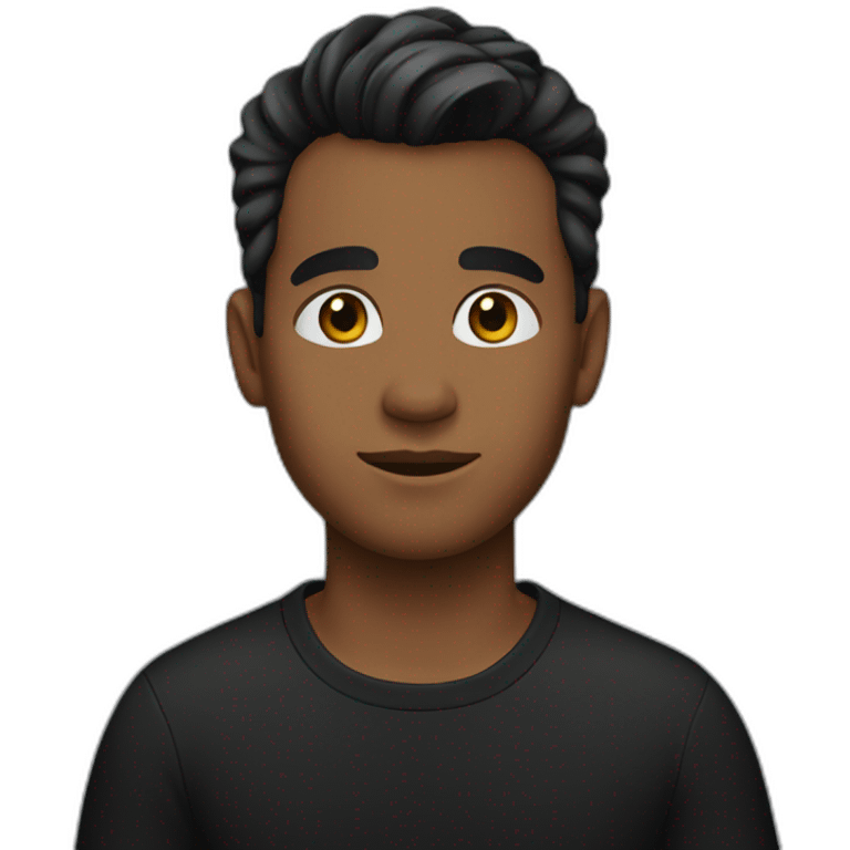 A young man with brown skin, hair tied up, and wearing a black shirt emoji