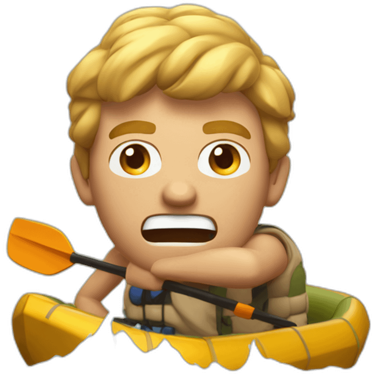 Angry tan guy with buzzed hair cut  rafting on a river emoji