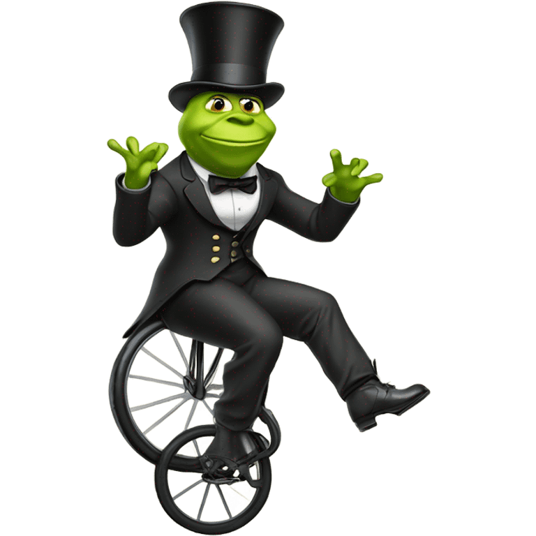 Shreck on a unicycle with a top hat emoji