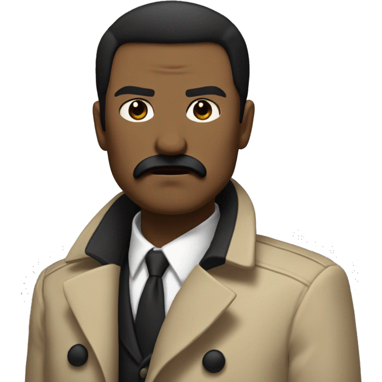 Man with black straight hair on the side with a black square mustache in a beige coat angry emoji