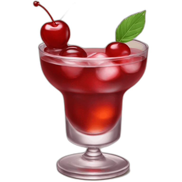 Manhattan cocktail in a nick and Nora with a maraschino cherry emoji